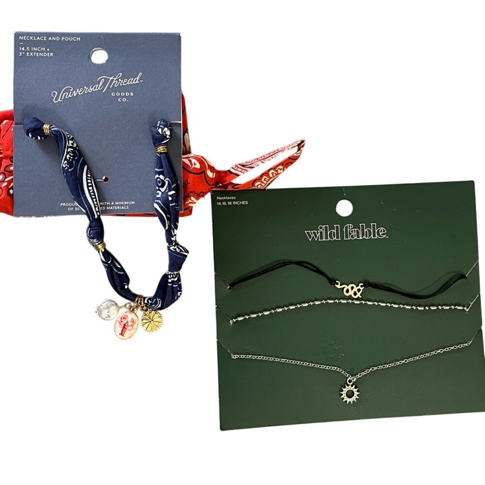 Universal Thread Necklace With Pouch Blue Gold Wild Fable 3 Necklaces NWT